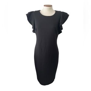 ANDREW MARC Women’s Sheath Dress Black Ruffle Sleeve Size 14 NWT